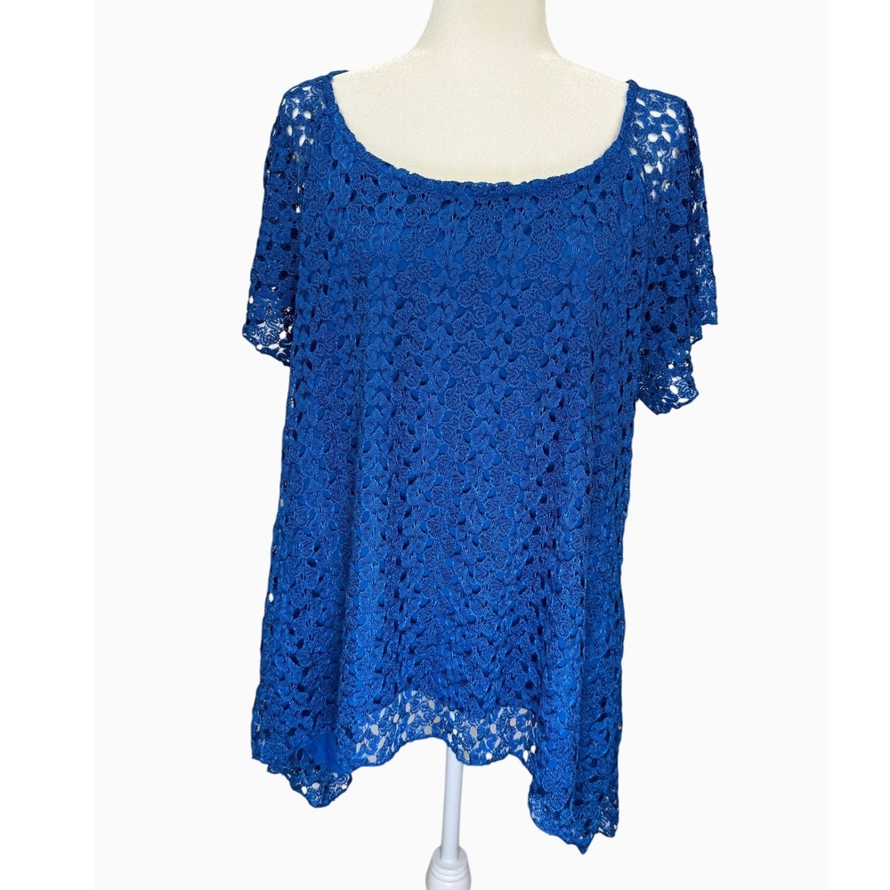 Beverly Drive 3X Royal Blue Lace Overlay Tunic Top Plus Size Flowy Boho Chic